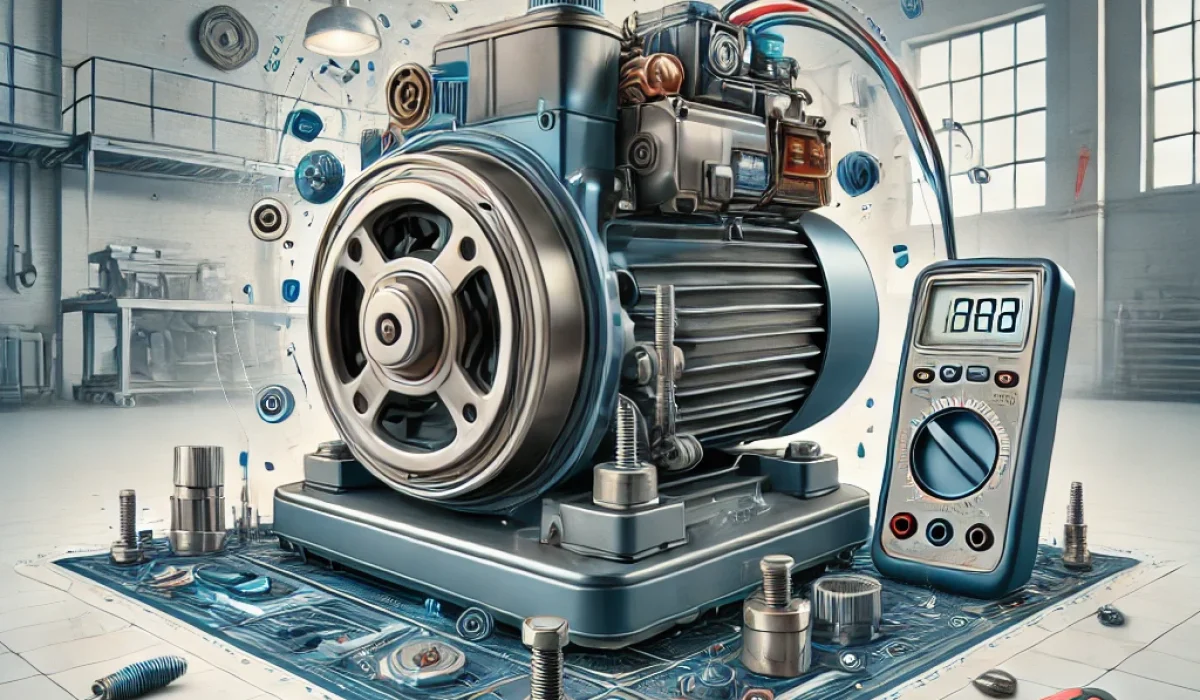 An informative and visually engaging blog image illustrating common issues in industrial floor scrubber motors and their troubleshooting. The image fe